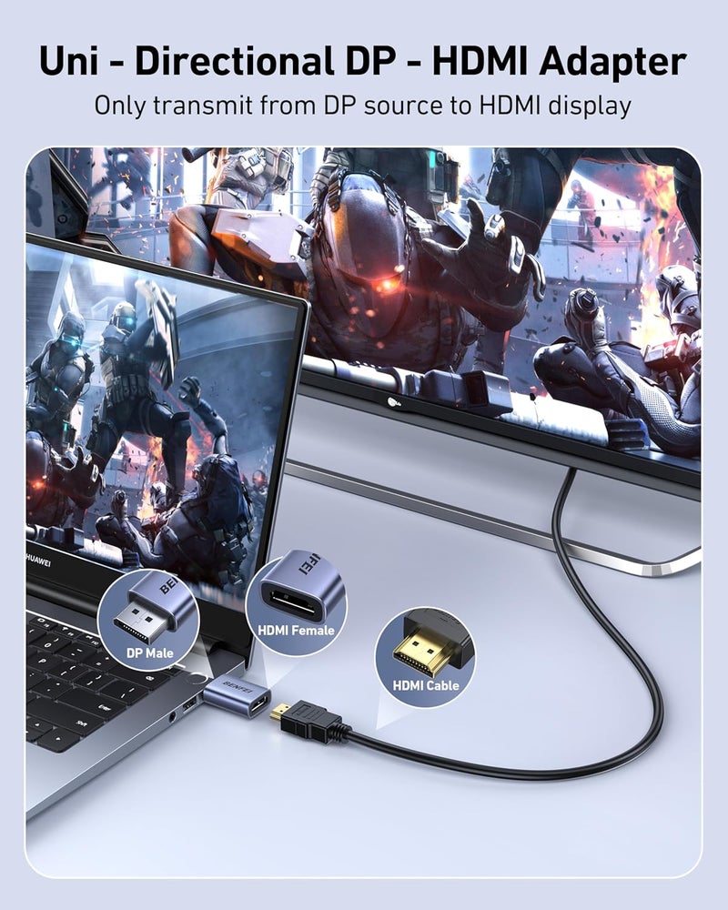 Benfei محول DisplayPort 4K إلى HDMI حزمة 2، أحادي الاتجاه DP 1.2 كمبيوتر إلى شاشة HDMI 1.4 محول ذكر إلى أنثى - متوافق مع اللابتوب، الكمبيوتر المكتبي، الشاشة، HDTV، رسومات AMD/NVIDIA - Image 5